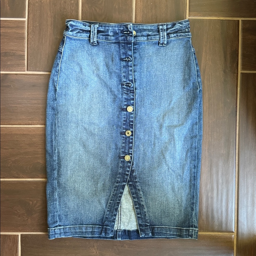 7 For All Mankind Blue Denim Pencil Skirt